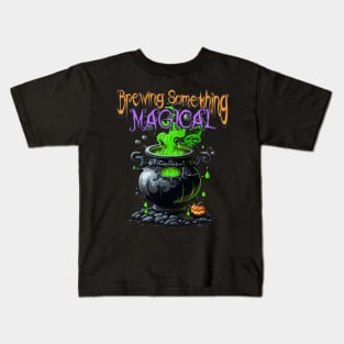 Cute Halloween Something Magical Brewing Gender Reveal Announcement Kids T-Shirt